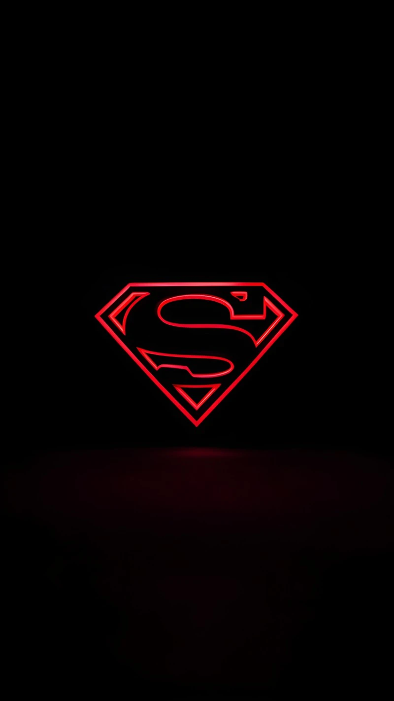Iconic Red Neon Superman Logo on Black 4K Mobile Wallpaper