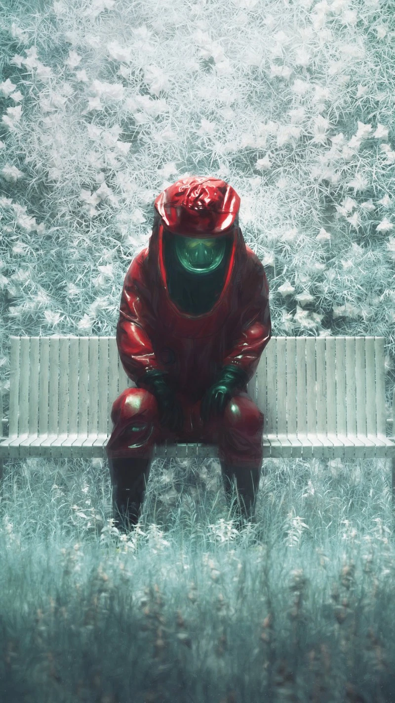 Lonely Figure in Hazmat Suit 4K Mobile Wallpaper