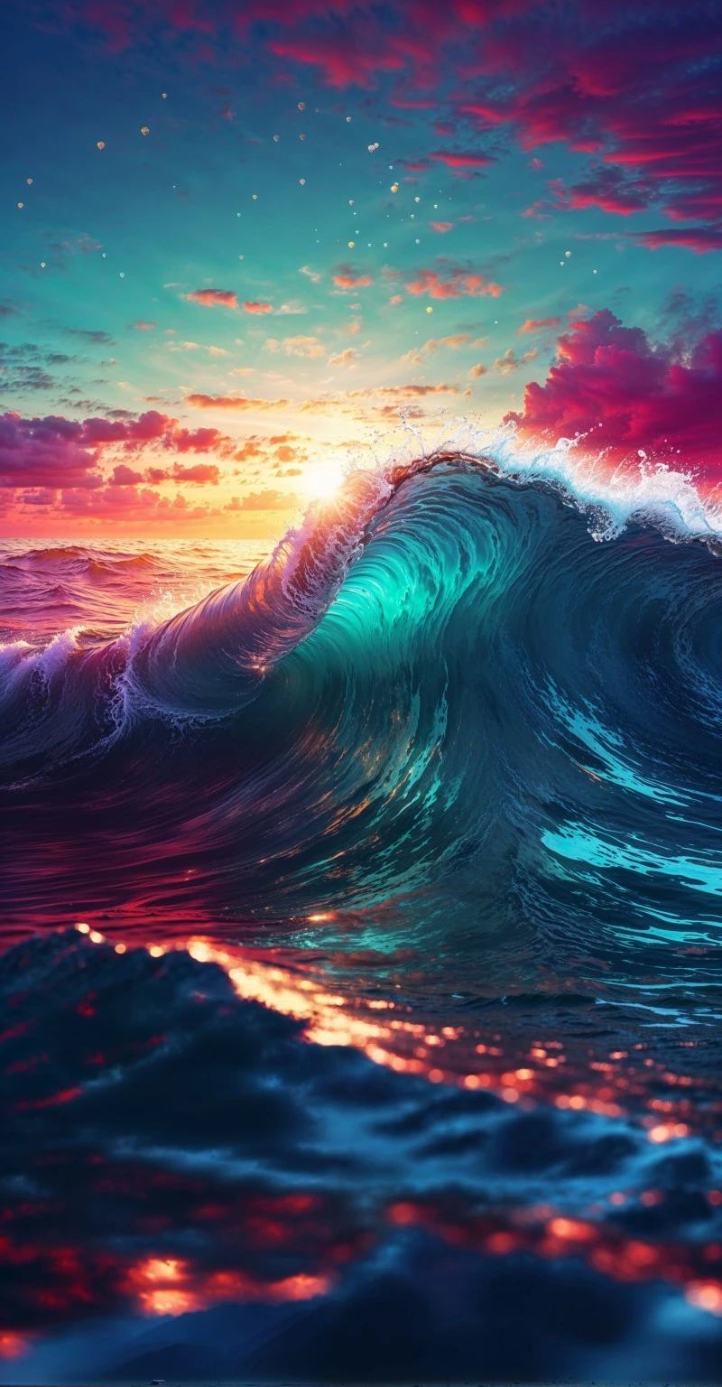 AI-Generated Ocean Wave at Sunset 4K Mobile Wallpaper