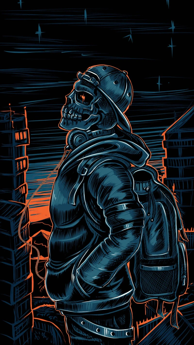 Skull in the City 4K Mobile Wallpaper