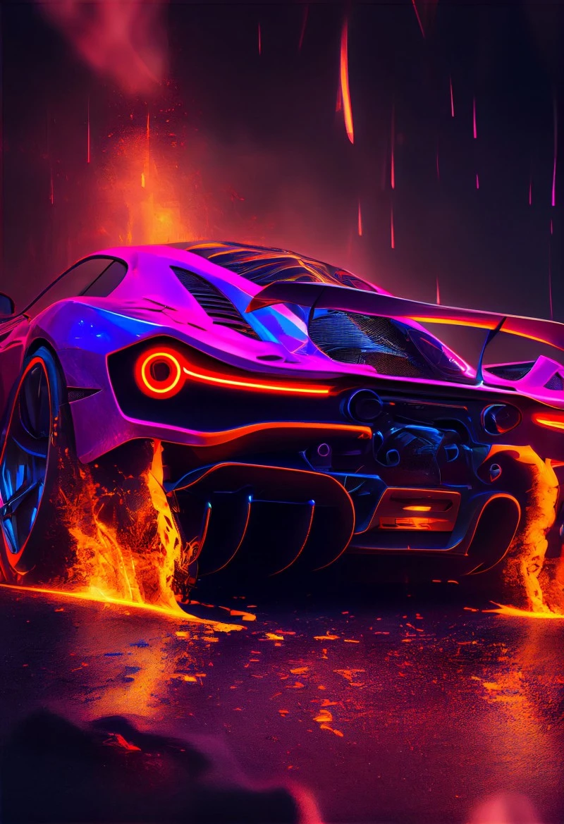 Flaming Fast Car 4K Mobile Wallpaper