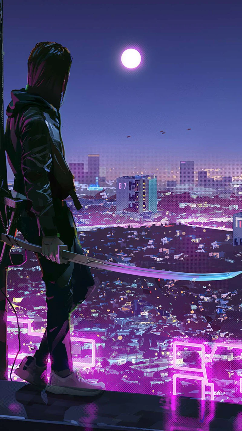 Neon City Skyline 4K Mobile Wallpaper