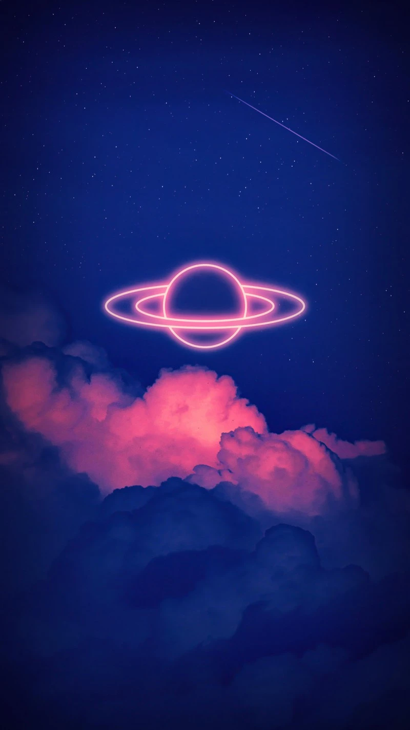 Neon Planet in the Sky 4K Mobile Wallpaper