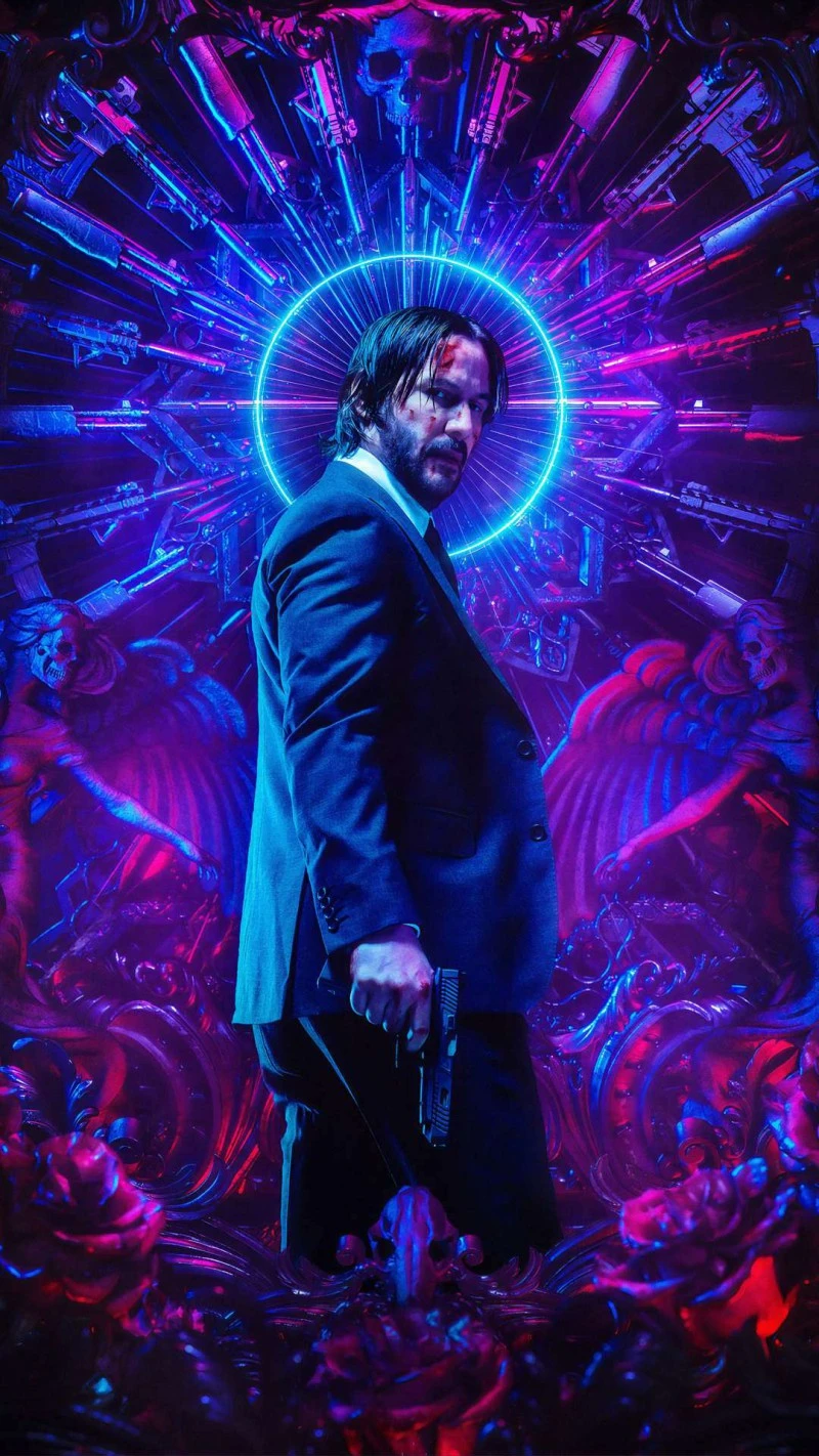 Keanu Reeves in Neon 4K Mobile Wallpaper