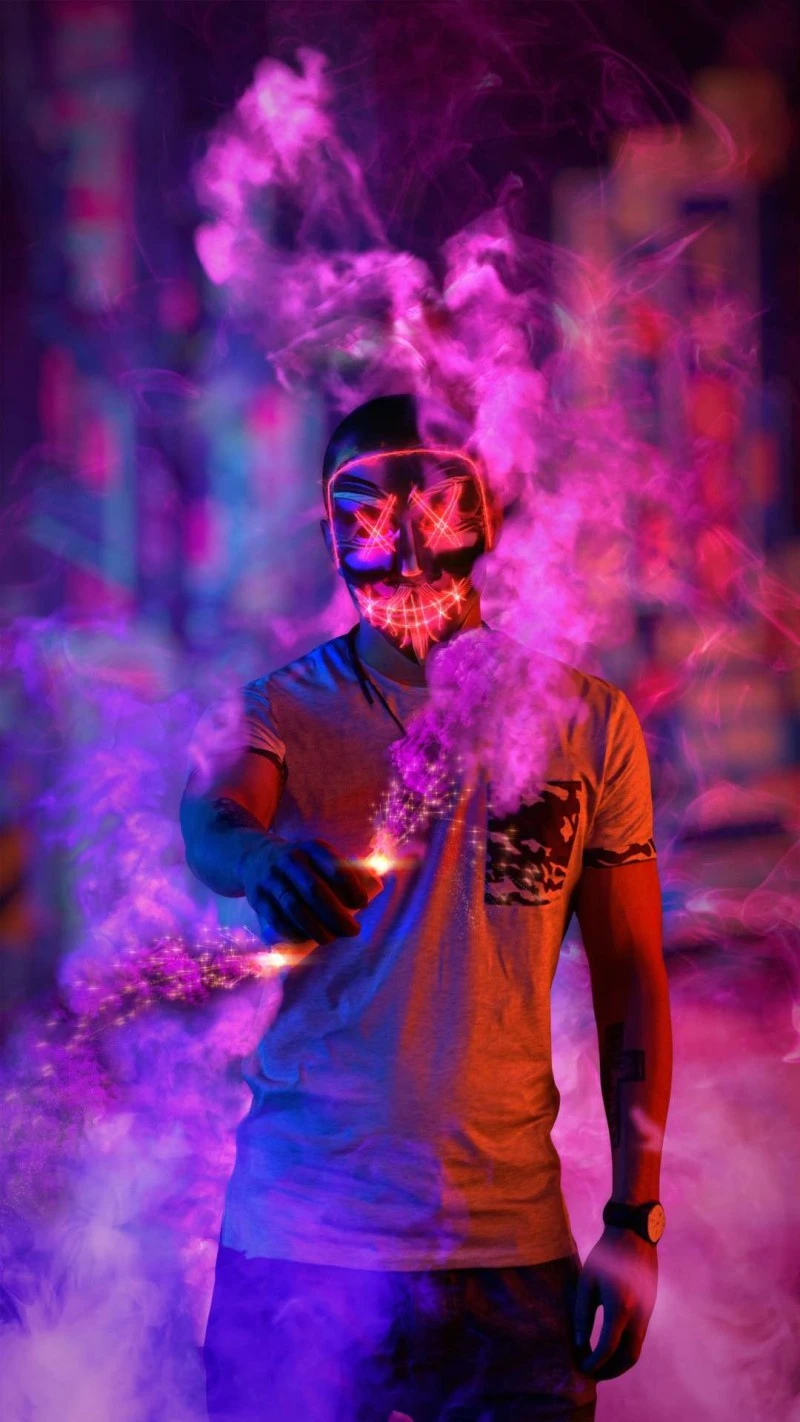 Anonymous in Neon Smoke 4K Mobile Wallpaper