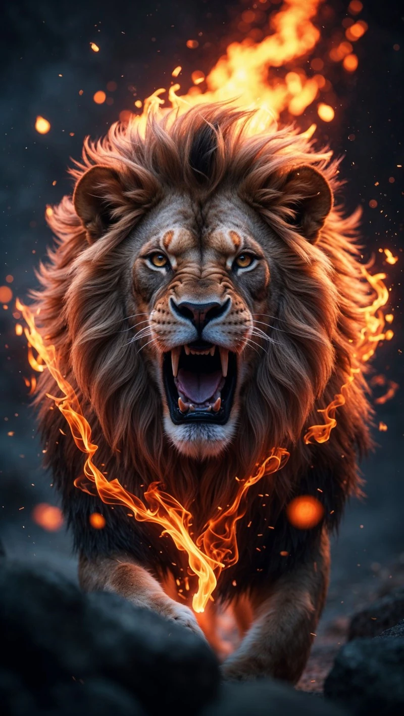 AI-Generated Image: Fiery Lion 4K Mobile Wallpaper