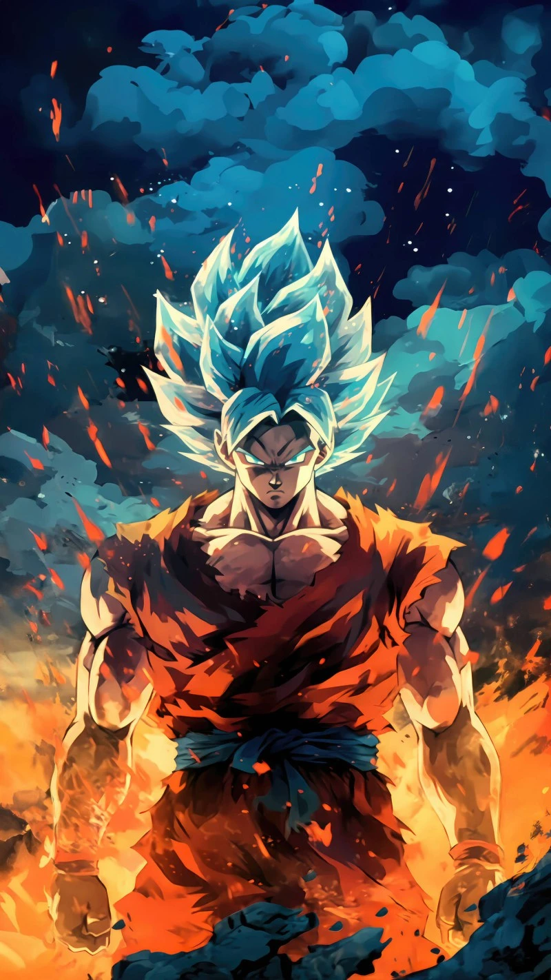 Goku Super Saiyan Blue in Flames 4K Mobile Wallpaper