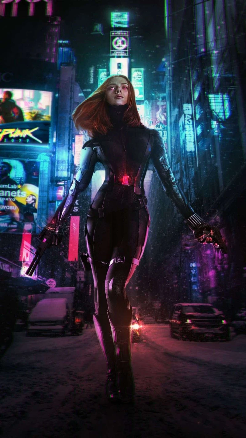 Cyberpunk Black Widow 4K Mobile Wallpaper