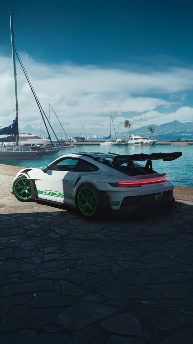 White Porsche 918 GT3 Racing Car Wallpaper with Green Accents 4K Dock Wallpaper