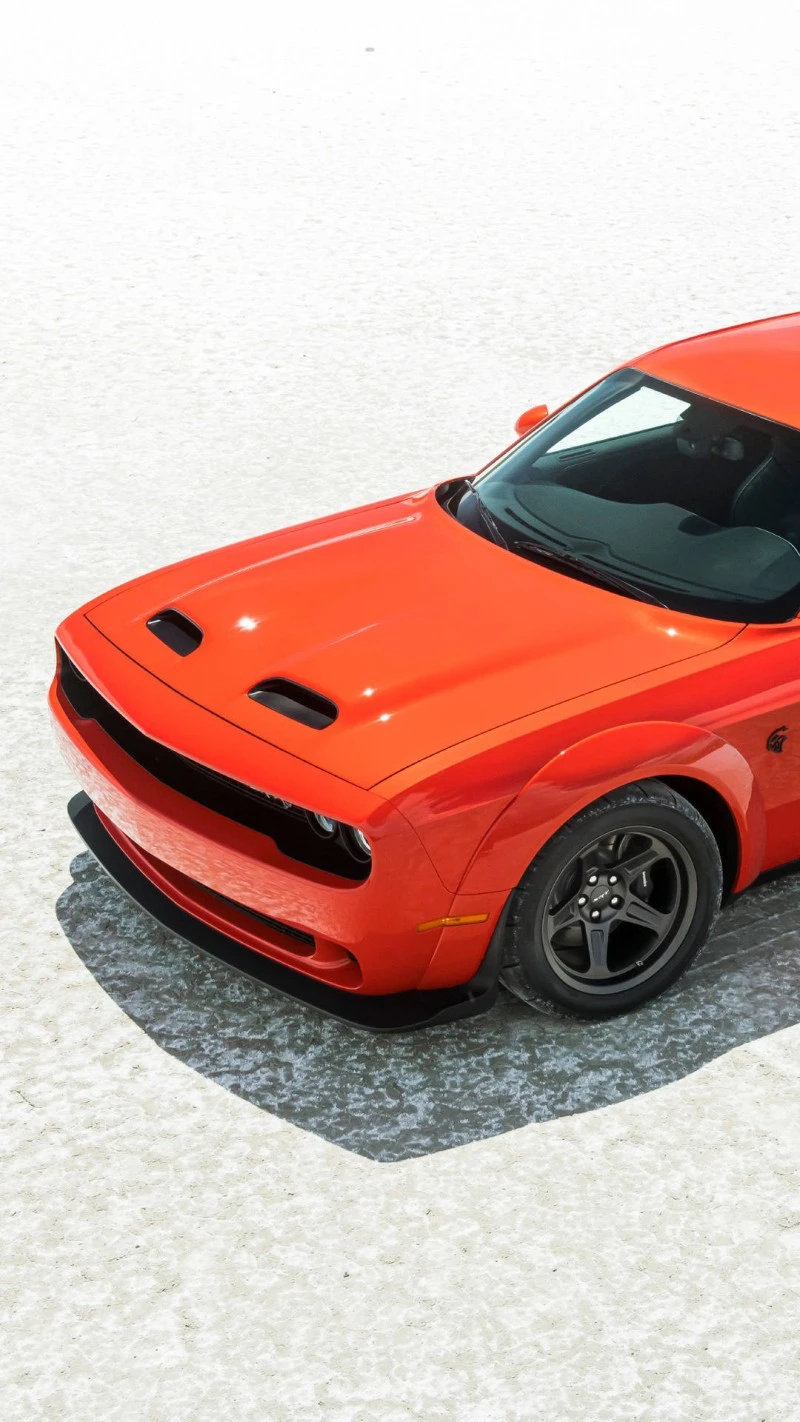 Orange Dodge Challenger Detail Shot 4K Mobile Wallpaper