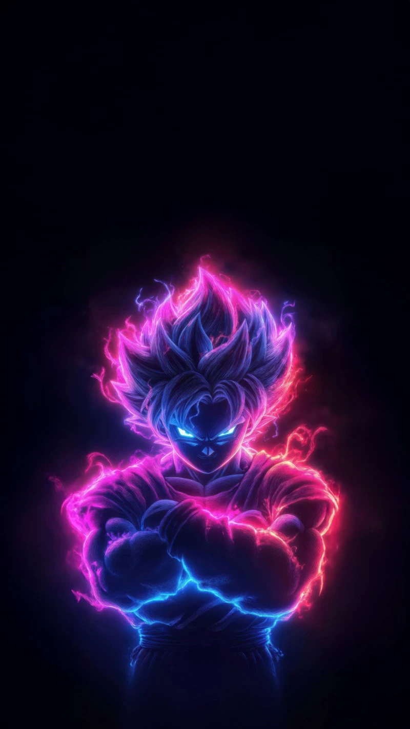 Neon Goku: AI-Generated Super Saiyan 4K Mobile Wallpaper
