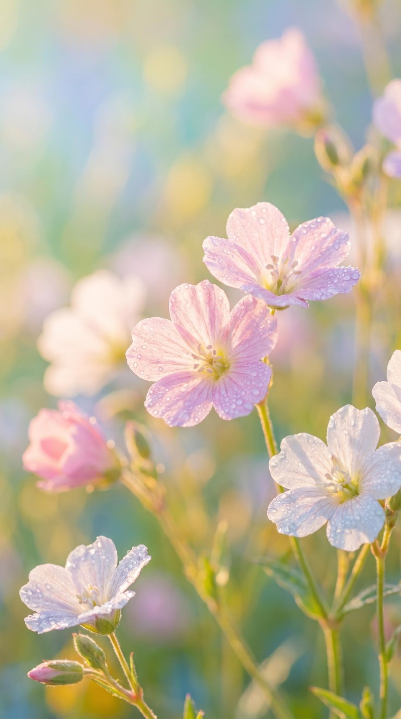 Soft Pastel Floral Wallpaper with Dewy Petals and Blurred Background 4K Pet Wallpaper