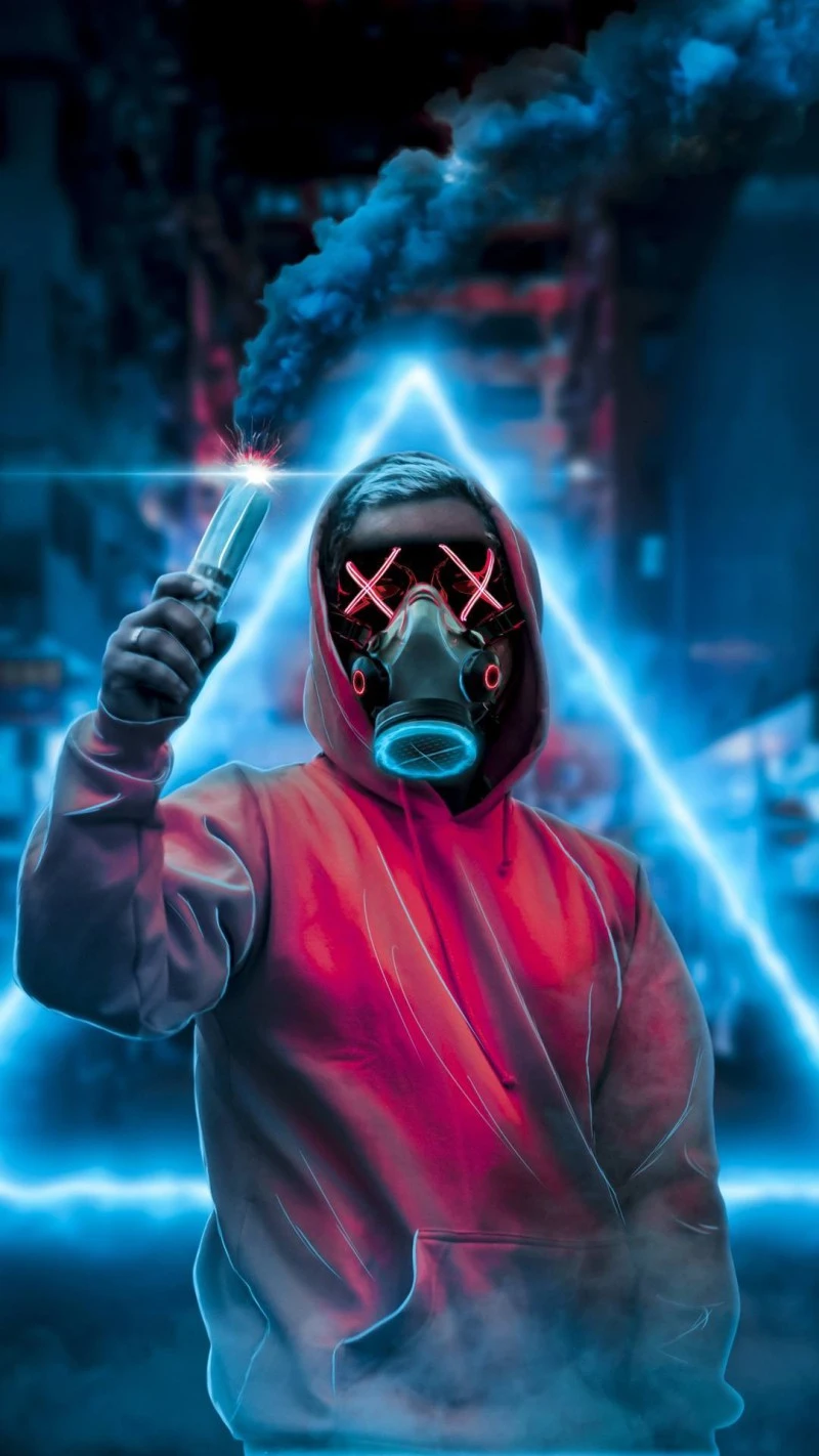 Neon Gas Mask 4K Mobile Wallpaper