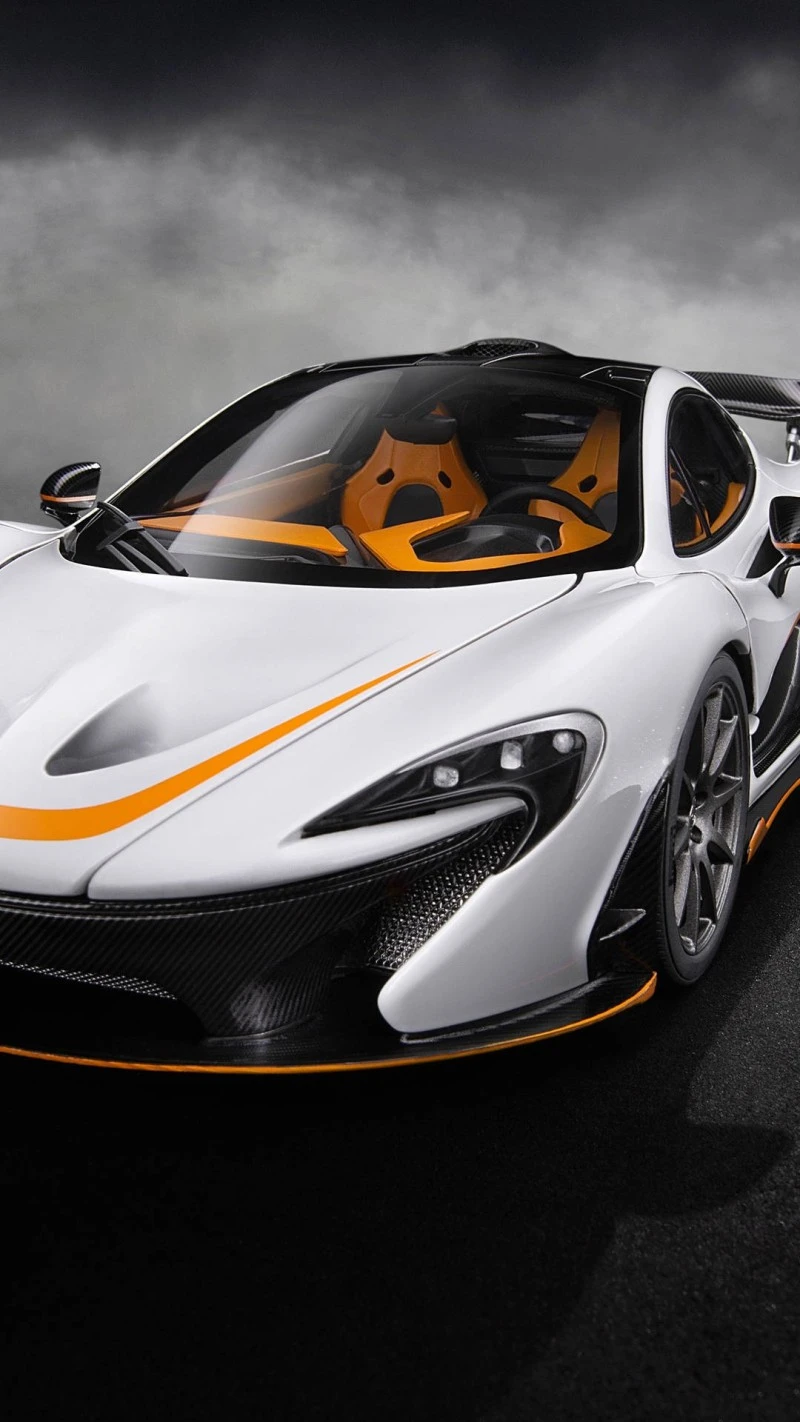 McLaren P1: White with Orange Accents 4K Mobile Wallpaper