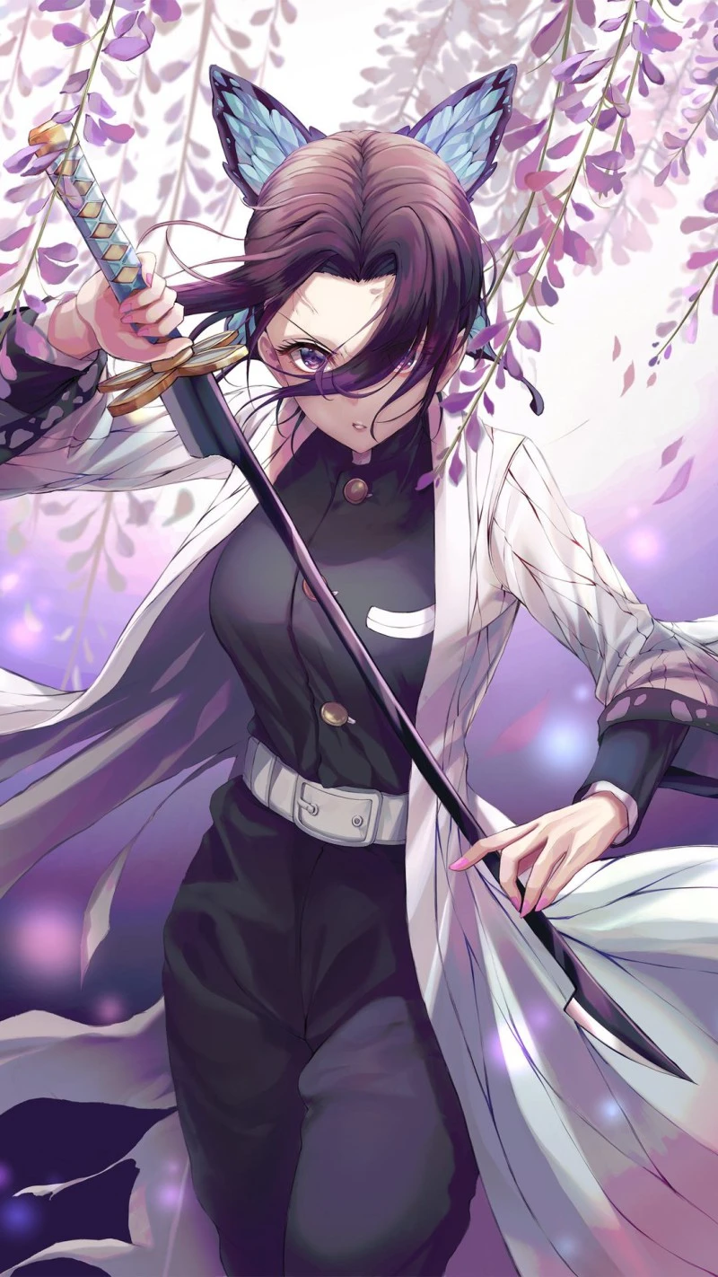 Kanroji Mitsuri with Butterfly Hair 4K Mobile Wallpaper