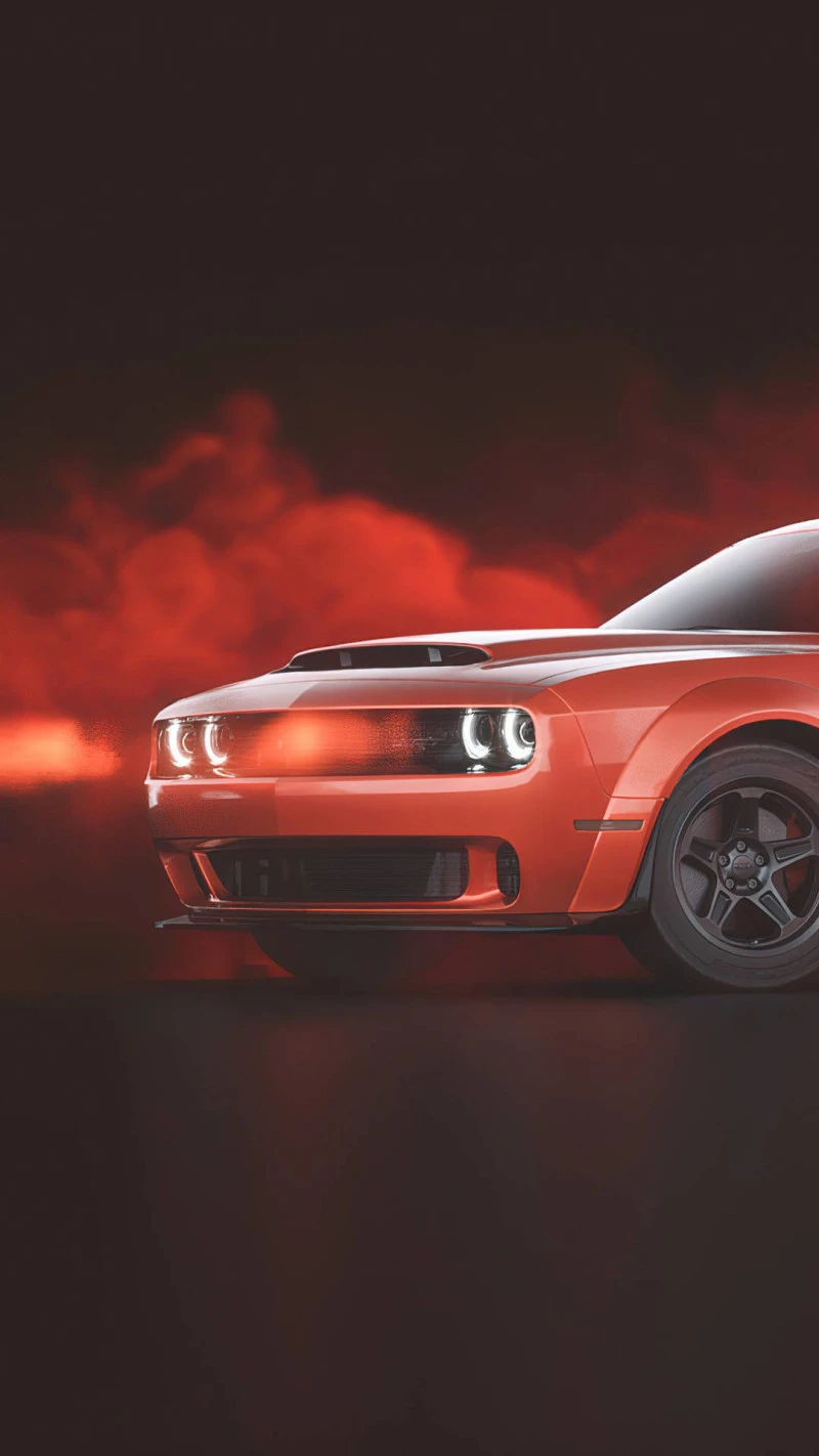 Dodge Challenger Hellcat in Red Mist 4K Mobile Wallpaper