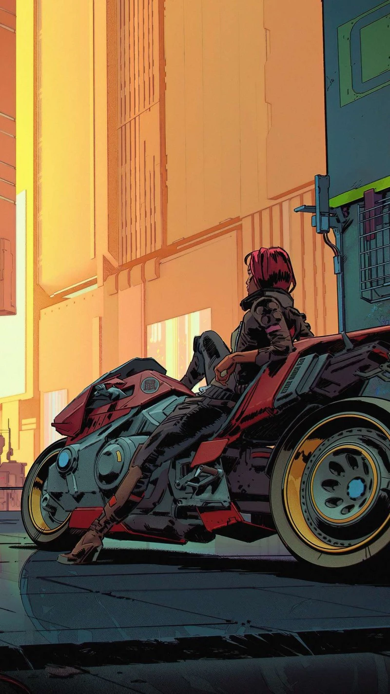 Cyberpunk Motorcycle Rider 4K Mobile Wallpaper