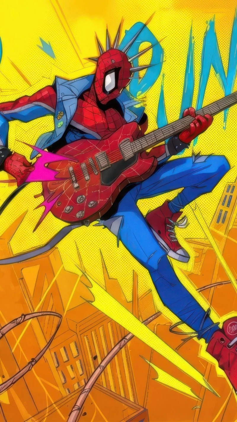Spider-Punk Rocking Out 4K Mobile Wallpaper
