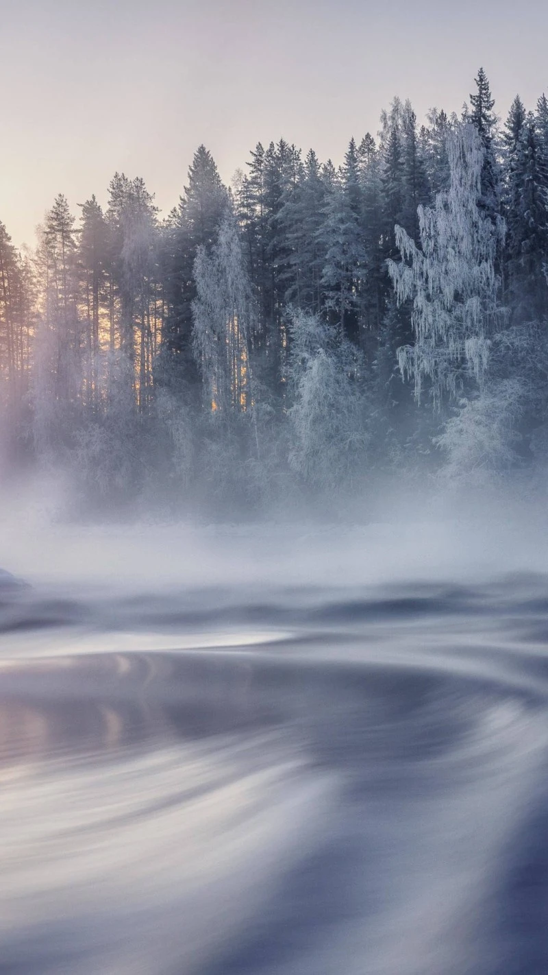 Winter River and Forest 4K Mobile Wallpaper