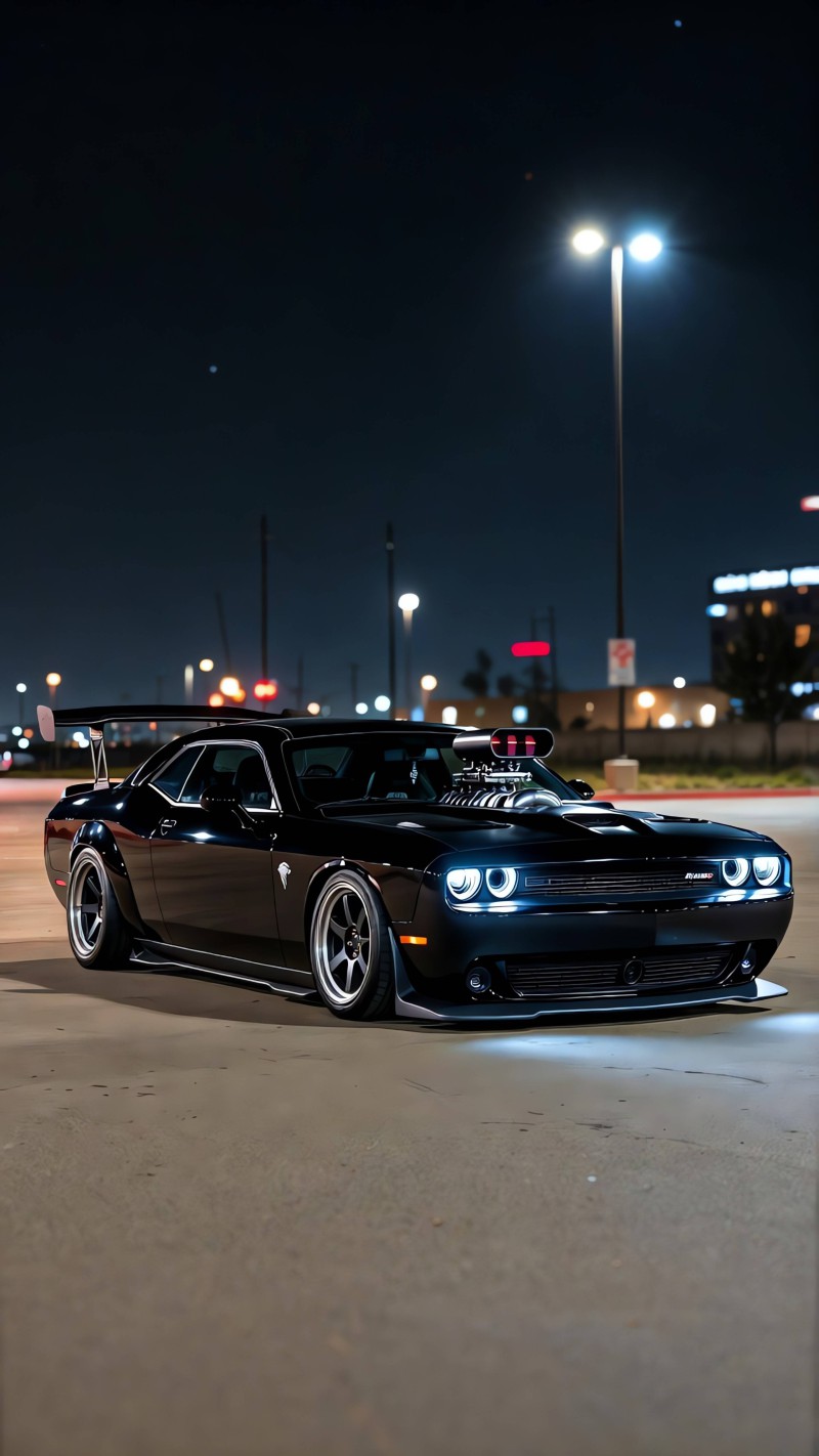 Aggressive Modified Challenger Night Stance 4K Spoiler Wallpaper