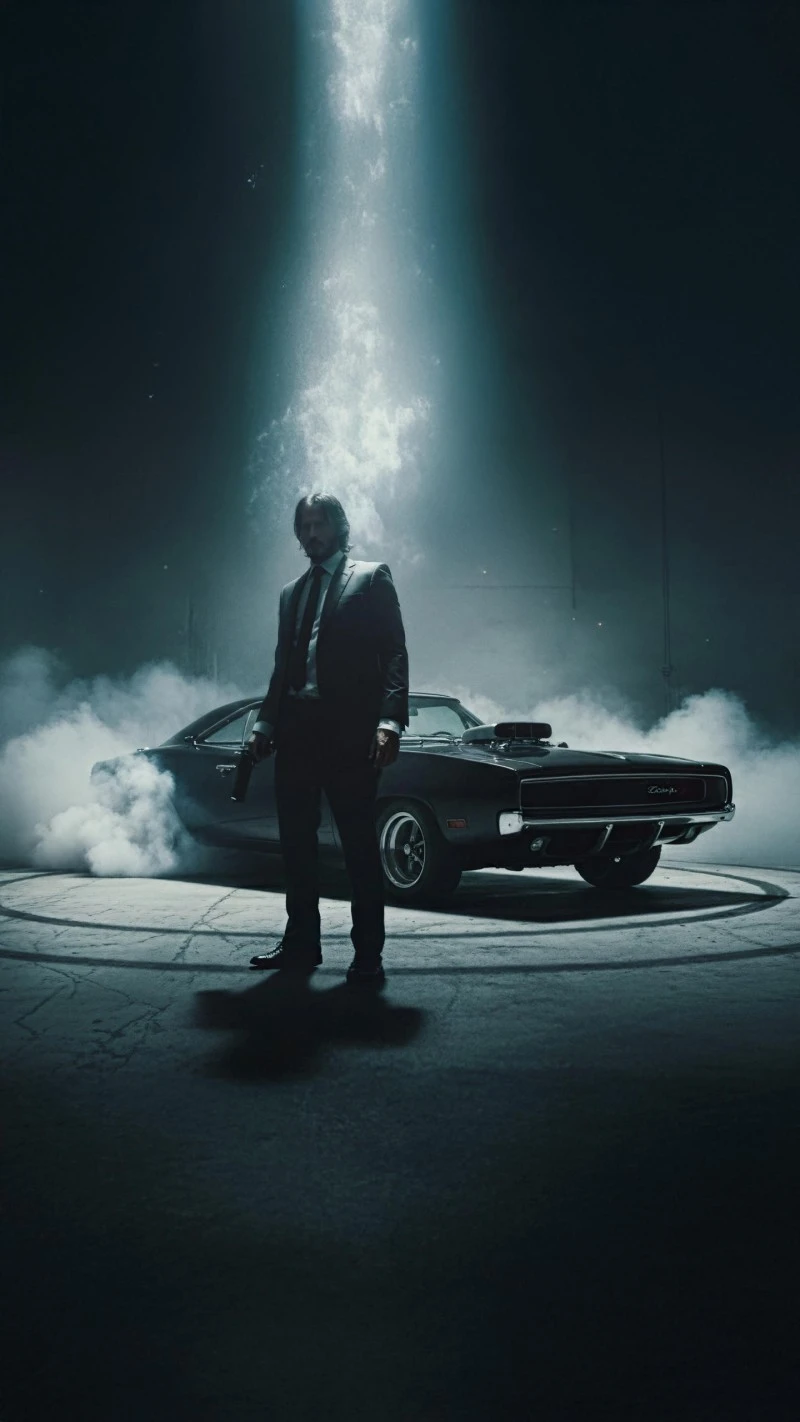 John Wick and His Charger 4K Mobile Wallpaper