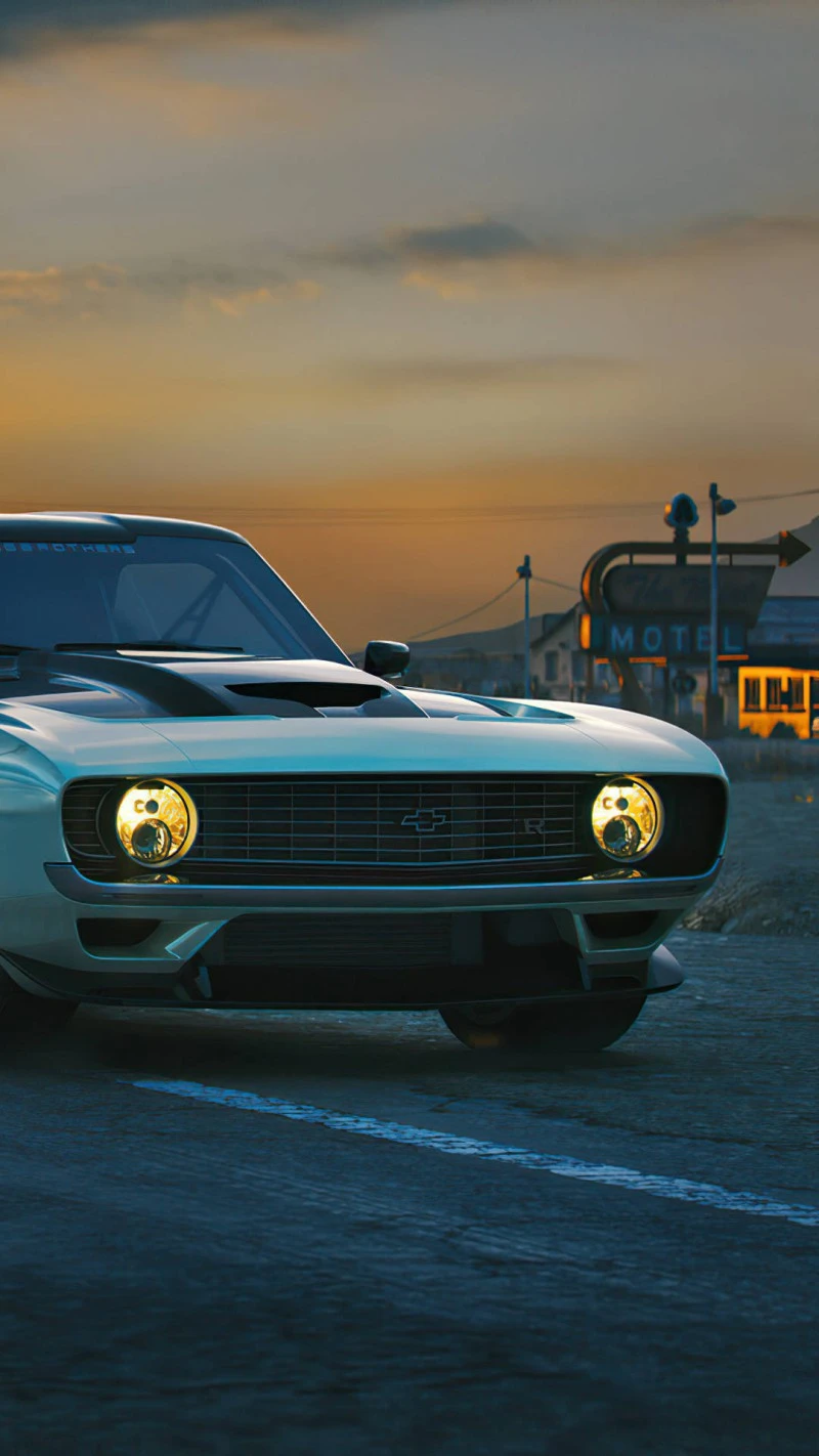 Classic Muscle Car at Sunset 4K Mobile Wallpaper