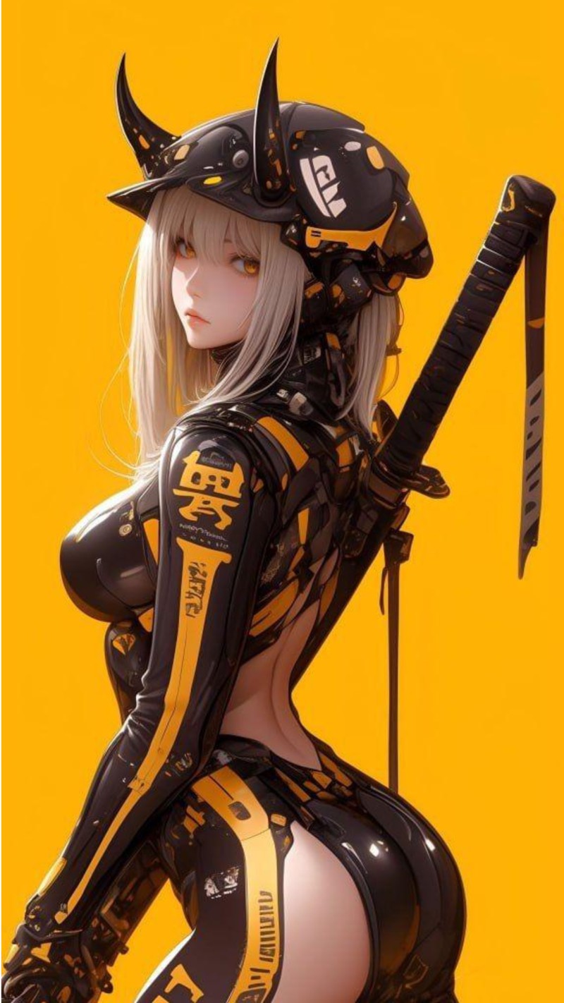 Futuristic Samurai Anime Girl with Katana 4K Eye Wallpaper
