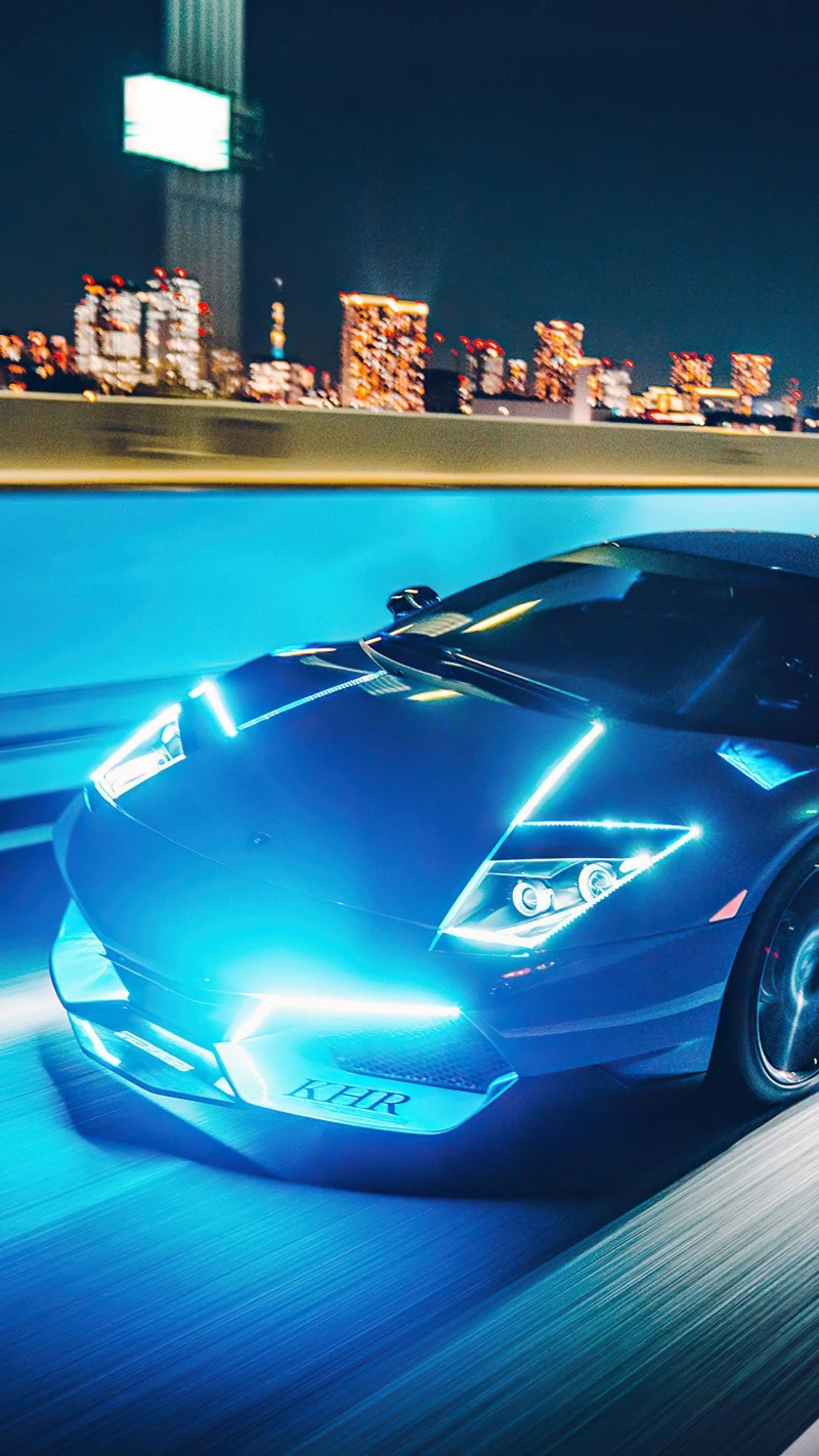 Neon Lamborghini Night Drive 4K Mobile Wallpaper