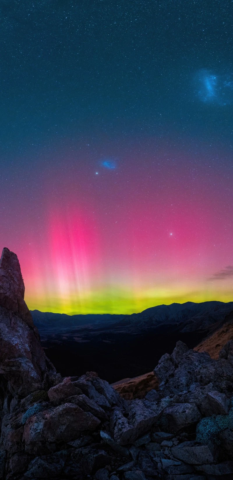 Pink Aurora Over Mountains 4K Mobile Wallpaper