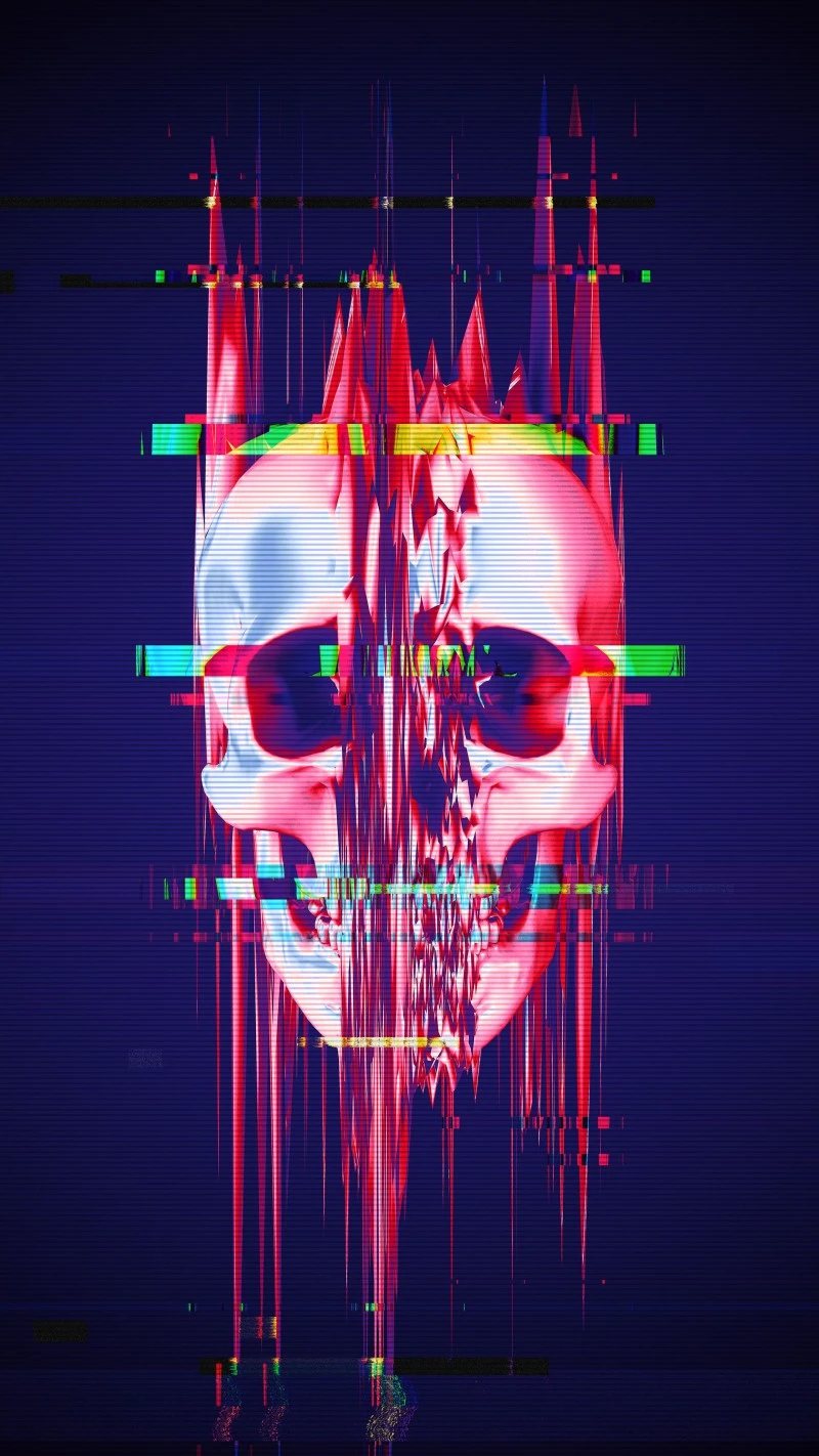 Glitched Skull 4K Mobile Wallpaper