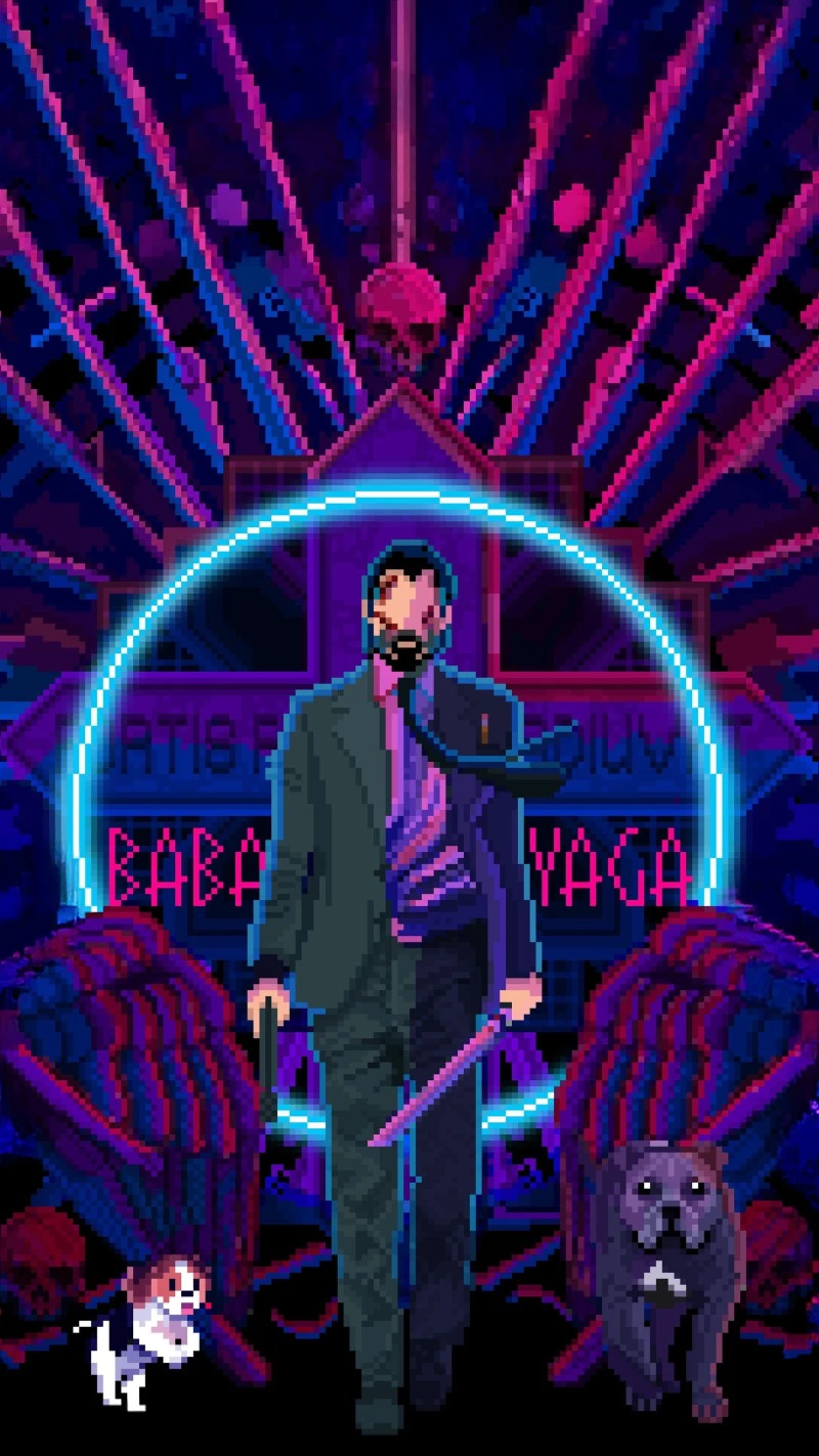 John Wick in Baba Yaga Pixel Art 4K Mobile Wallpaper