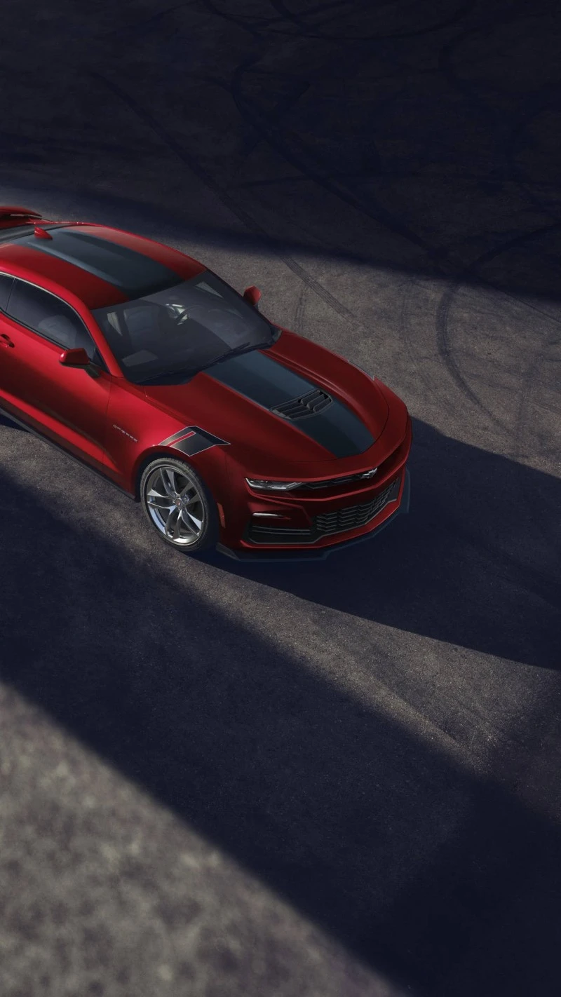 Red Camaro from Above 4K Mobile Wallpaper