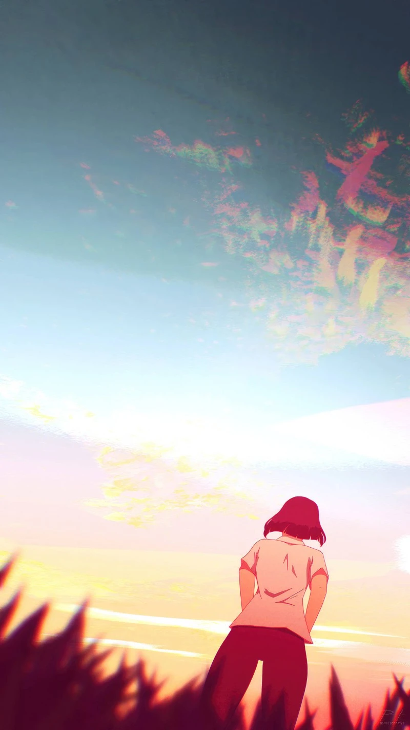 Anime Girl Watching Sunset 4K Mobile Wallpaper