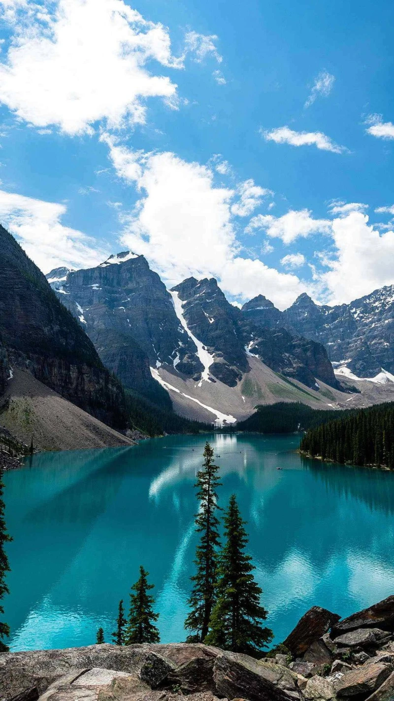 Moraine Lake's Turquoise Embrace 4K Mobile Wallpaper