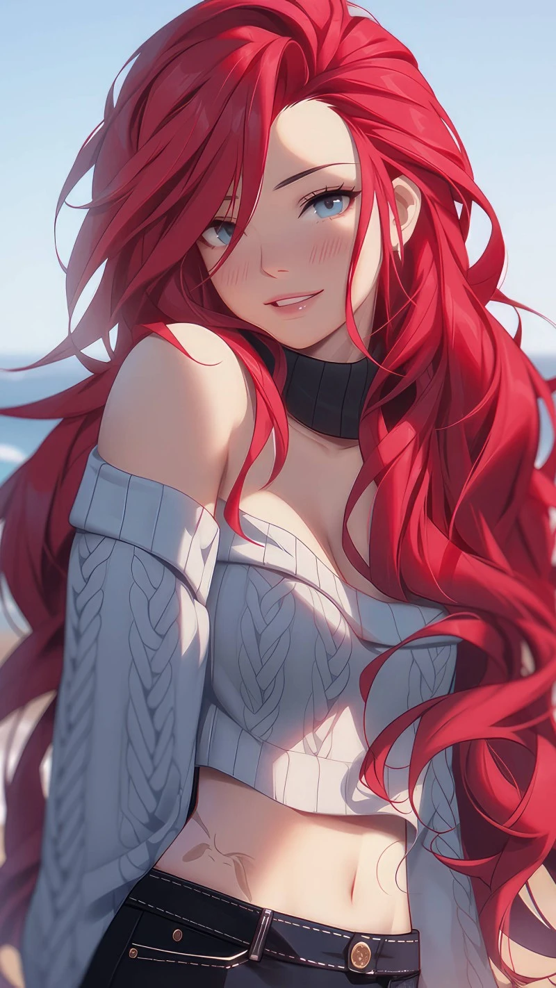 Anime Girl with Red Hair 4K Mobile Wallpaper