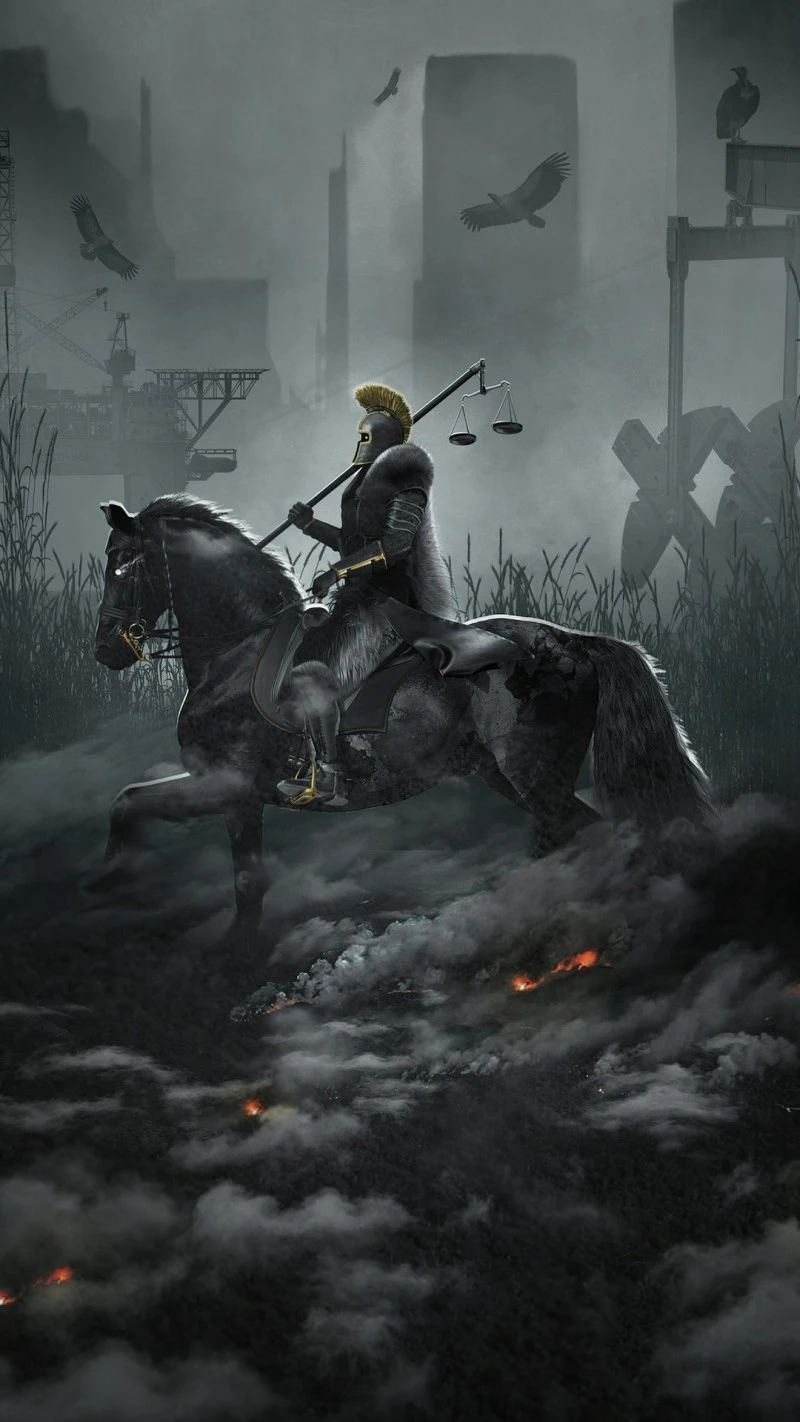 Apocalyptic Knight on a Black Horse 4K Mobile Wallpaper