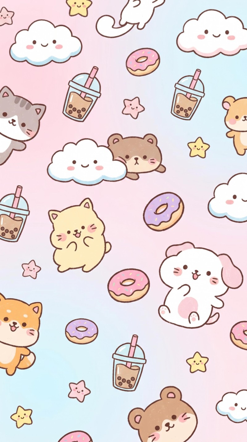 Kawaii Cute Cartoon Animal and Food Phone Wallpaper 4K Play Wallpaper