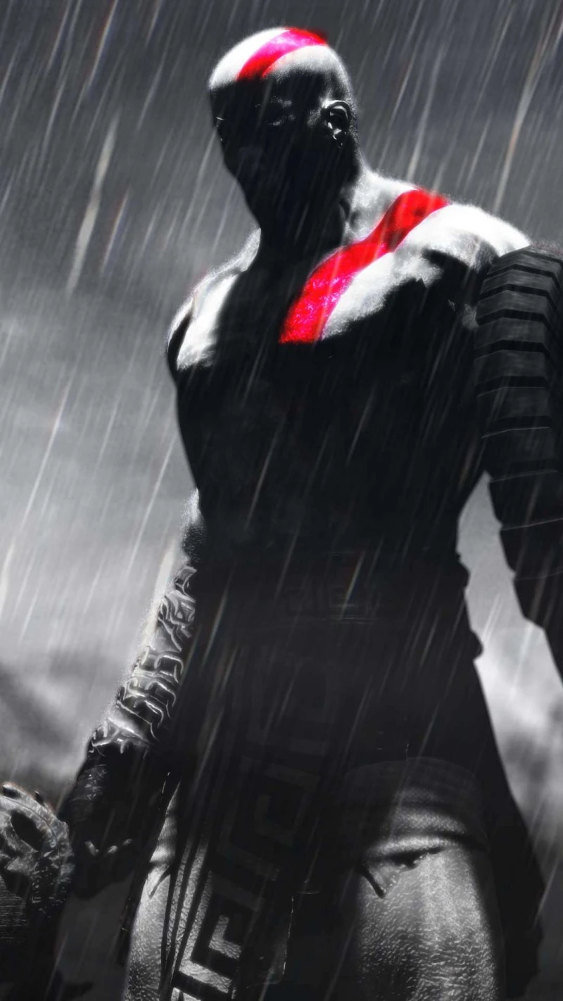 Kratos in the Rain - God of War 4K Mobile Wallpaper