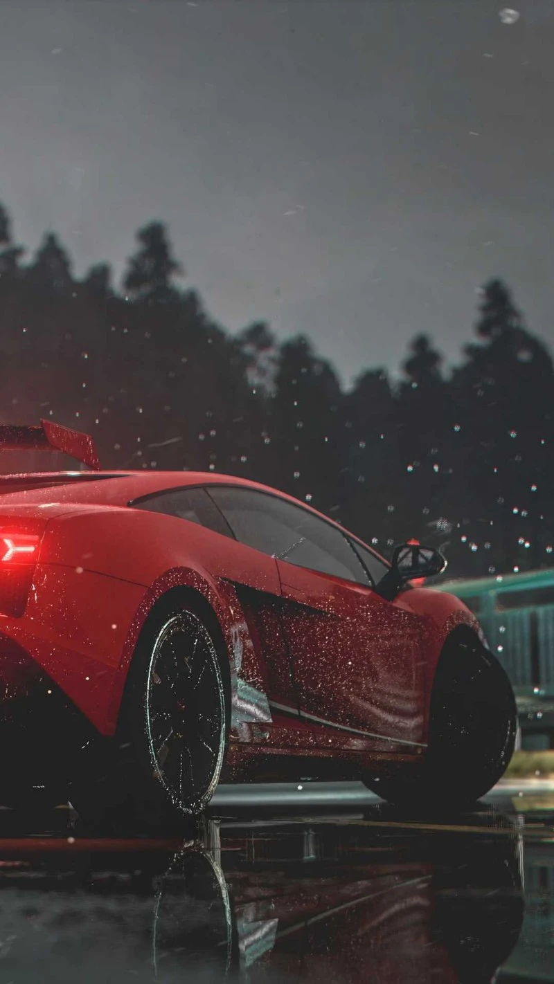 Lamborghini in the Rain 4K Mobile Wallpaper