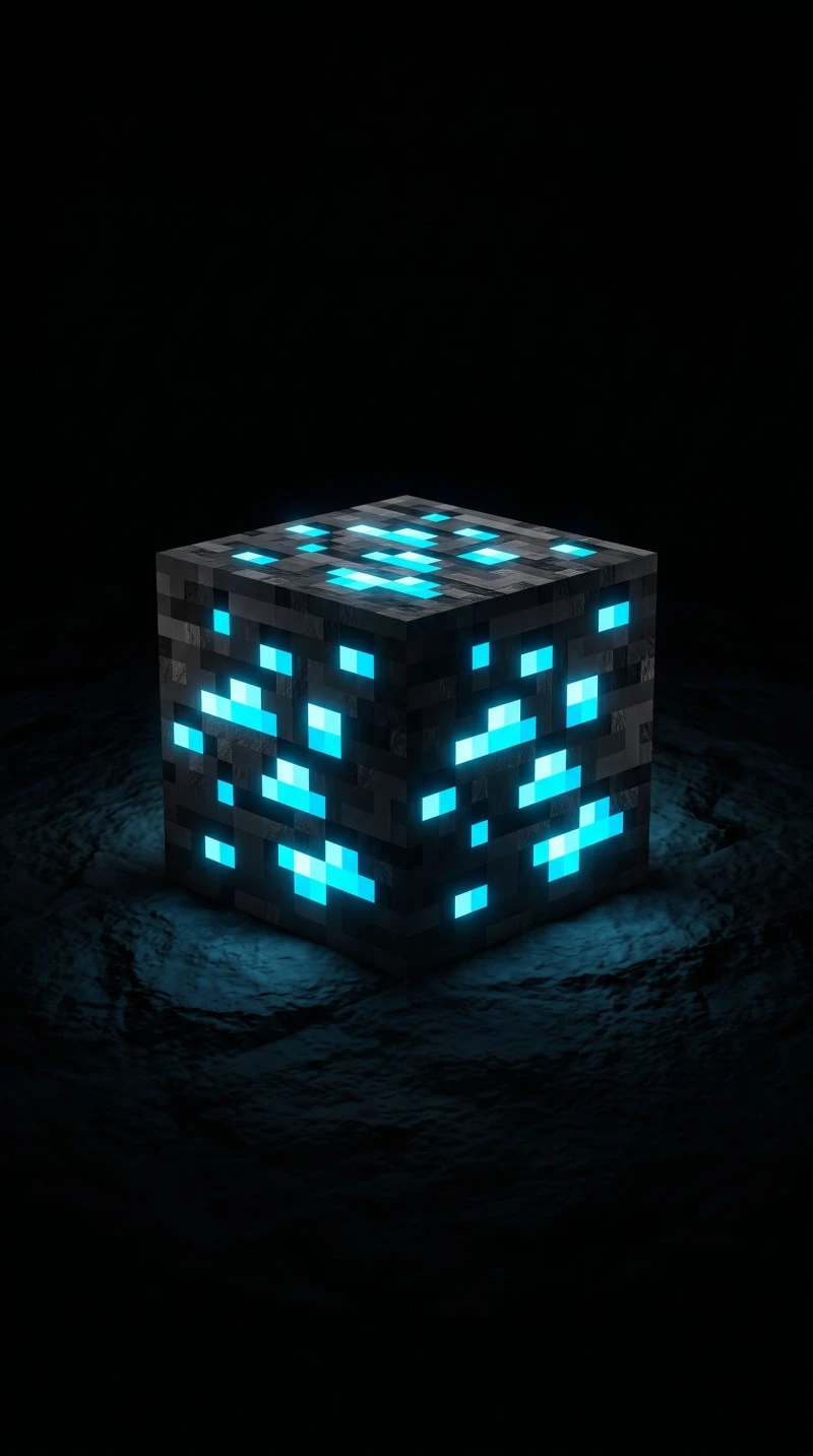 Glowing Blue Minecraft Diamond Ore Block Dark Background Wallpaper 4K Mobile Wallpaper