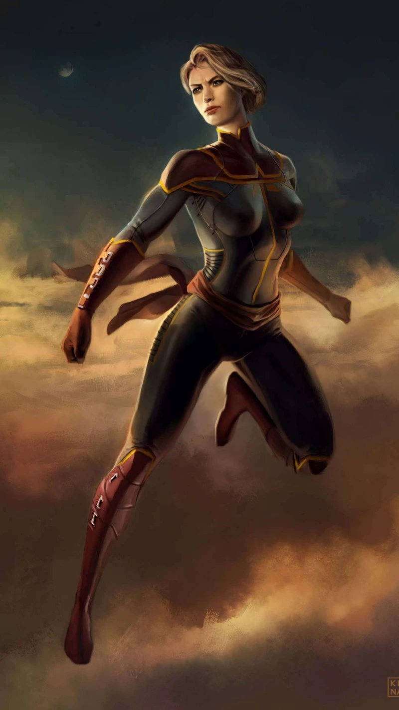Captain Marvel in Flight 4K Mobile Wallpaper