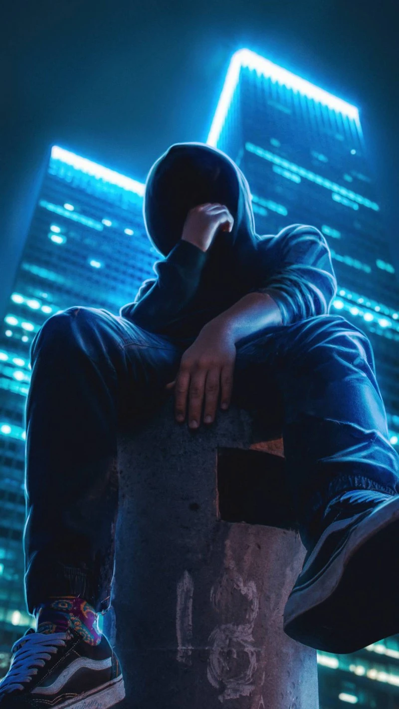 Hooded Figure in the City 4K Mobile Wallpaper