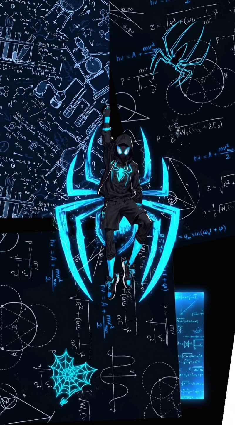 Miles Morales Blue Neon Spider-Man Physics Wallpaper 4K Science Wallpaper