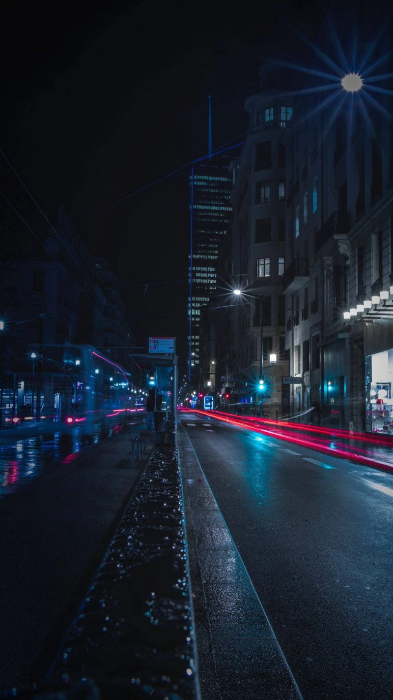 Rainy Night City Street 4K Mobile Wallpaper