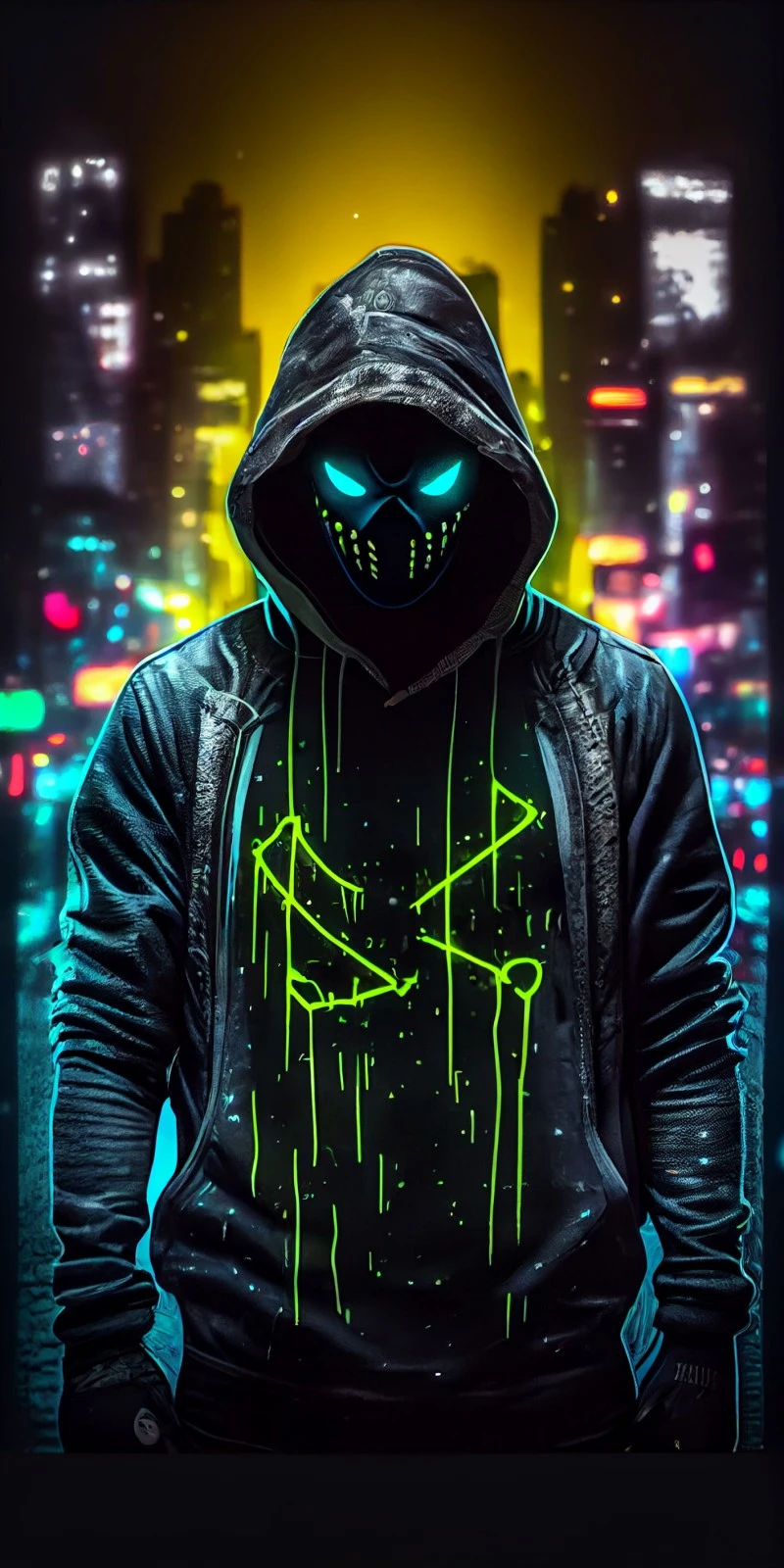 Yellow Neon Hooded Figure 4K Mobile Wallpaper