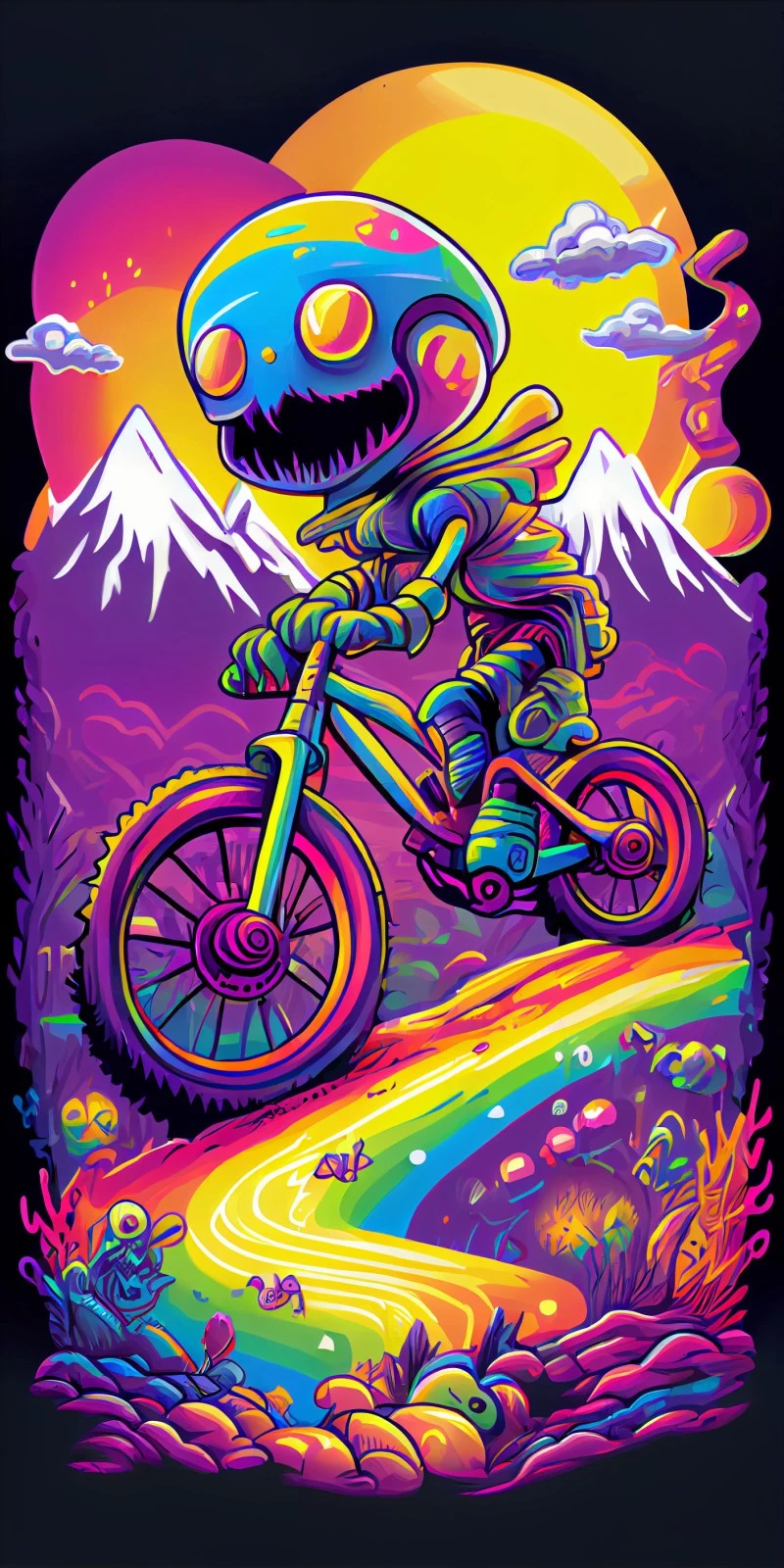 Neon Skeleton Cyclist 4K Mobile Wallpaper