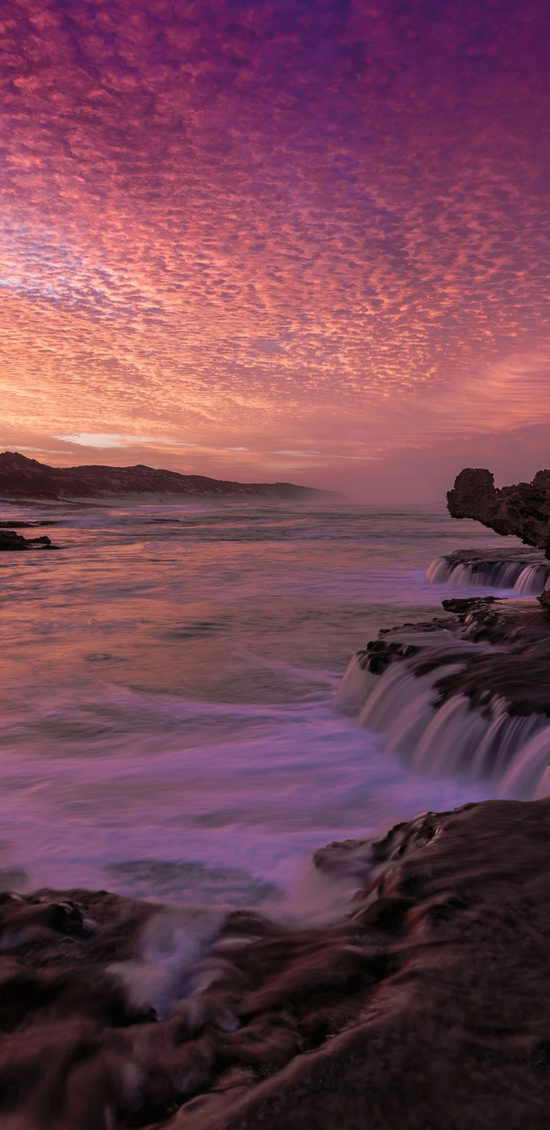 Pink Sunset over Coastal Cliffs 4K Mobile Wallpaper