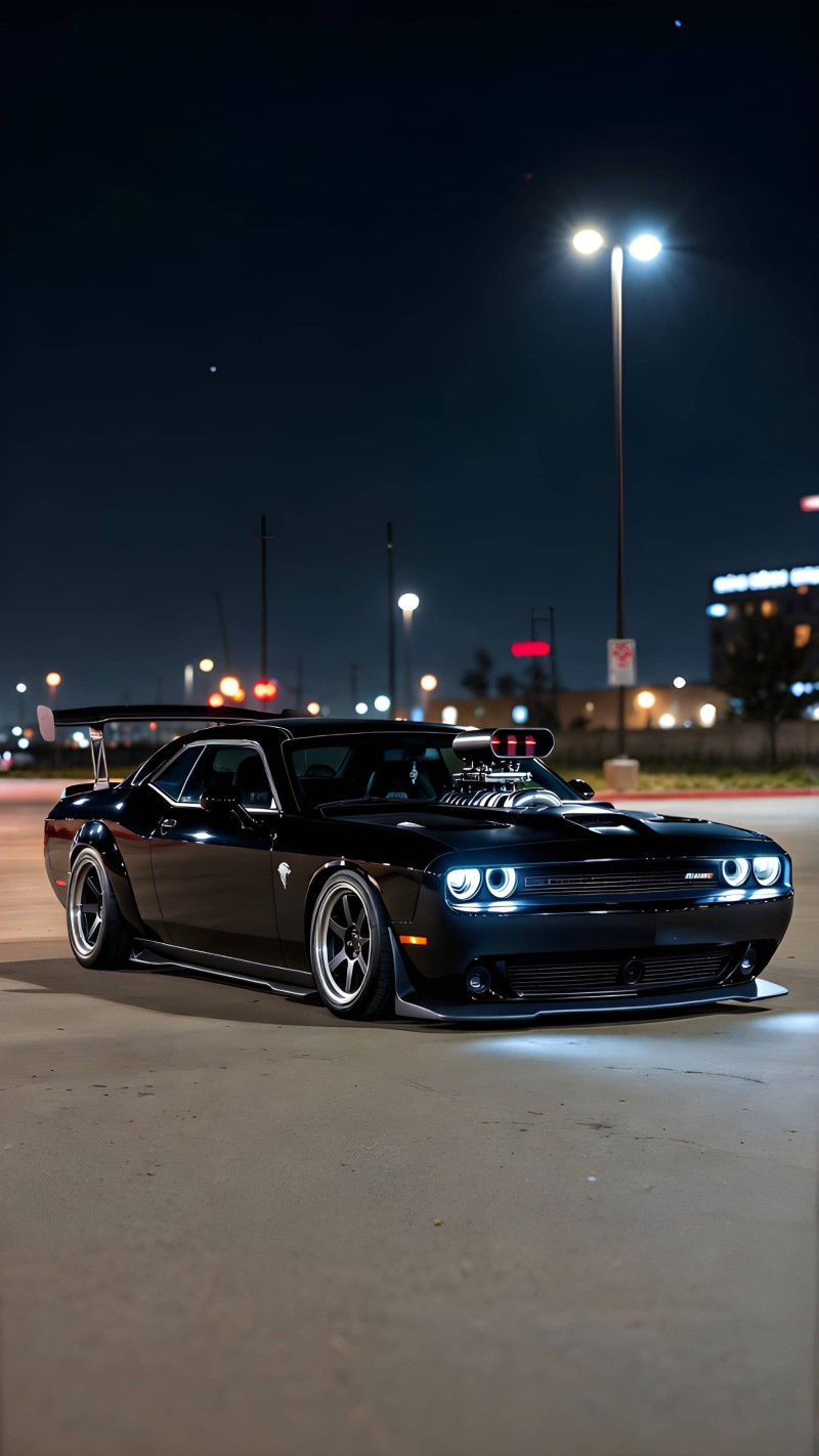 Supercharged Widebody Dodge Challenger Night Stance 4K Super Wallpaper
