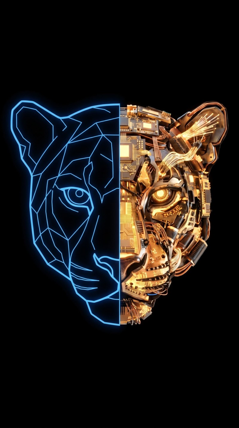 Majestic Cybernetic Jaguar Head Dark AMOLED Wallpaper 4K Dark Wallpaper