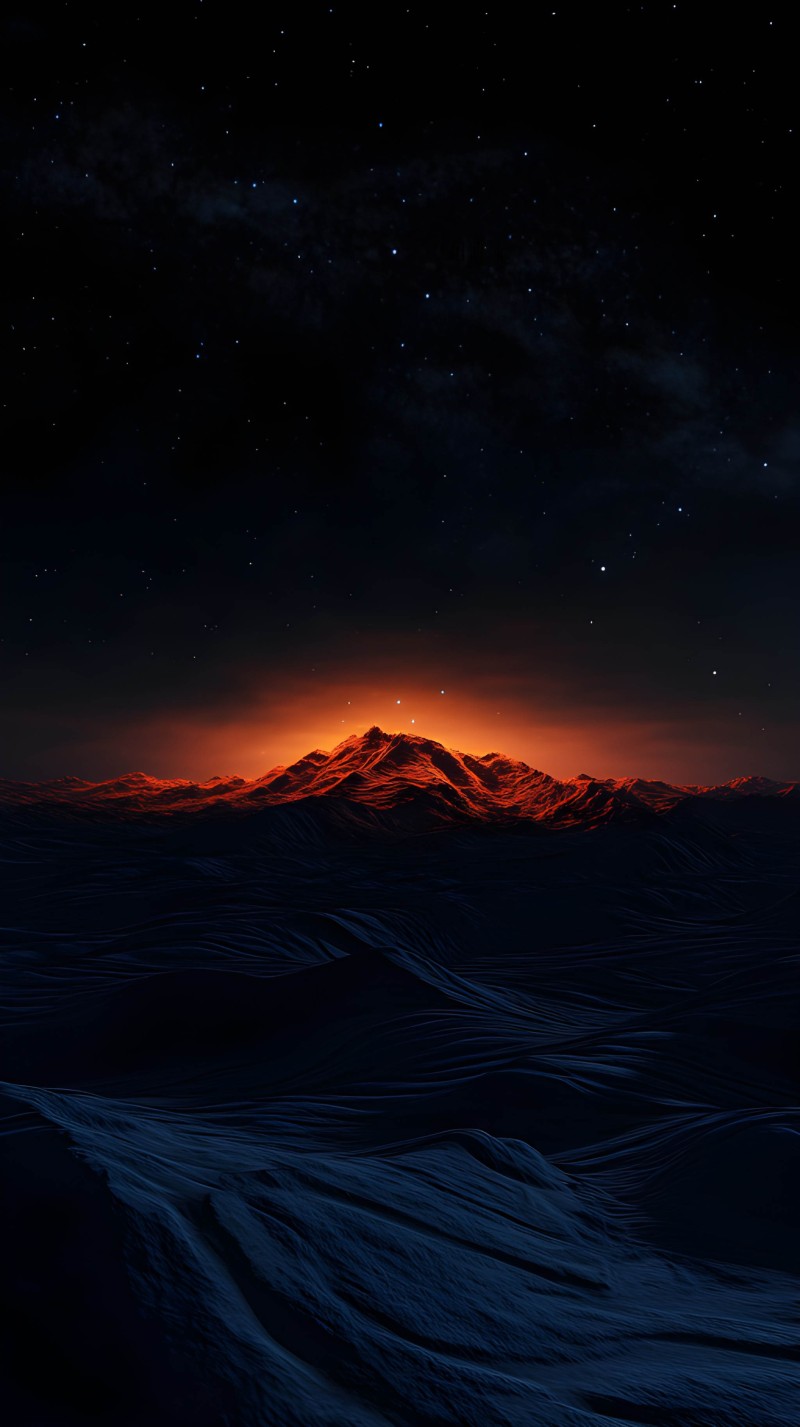 Dark Orange Mountain Range Starry Night AMOLED Wallpaper for iPhone 4K Orange Wallpaper